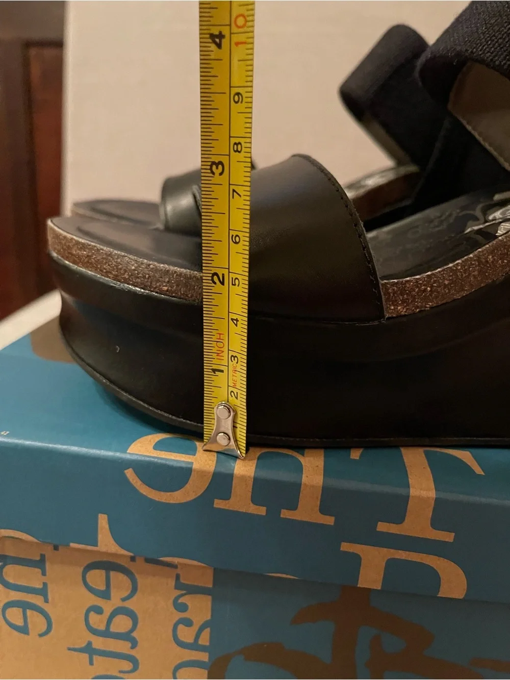 OTBT Black Bushnell Platform Wedge Leather Sandals